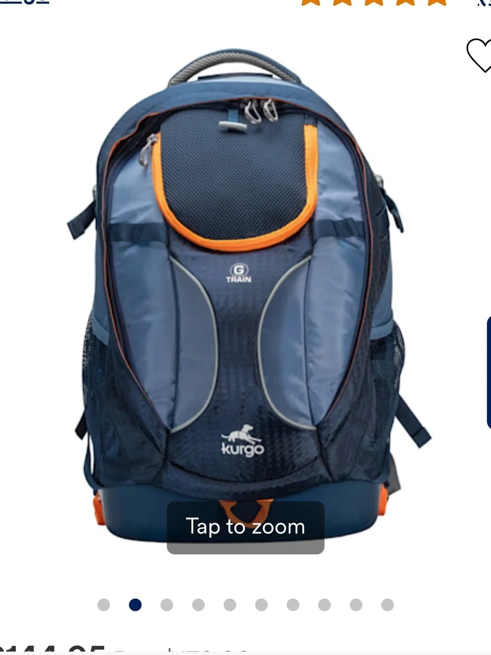 Kurgo Blue and Orange GTrain Backpack For Dogs Up To 25 Lbs